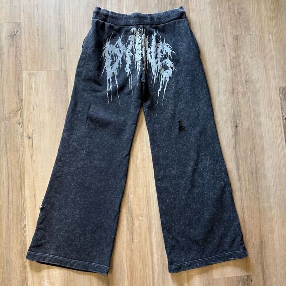 Dolls Kill Widow Death Rock Wide Leg Black Sweatpants Size Medium Edgy Emo Goth - Picture 1 of 7